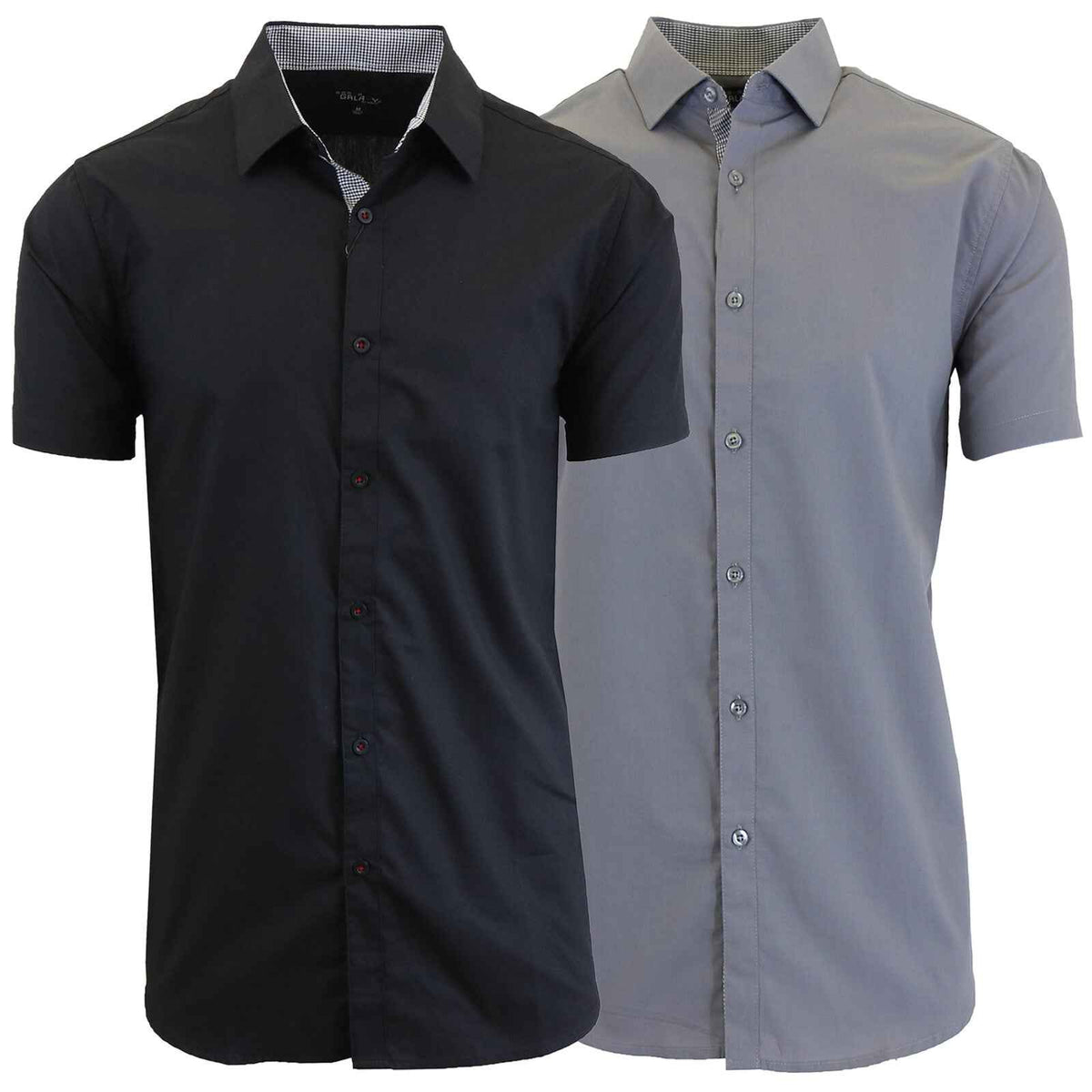 Mens Short Sleeve Dress Button Down Causal Shirt Fancy Solid Slim Fit 2 PACK NEW