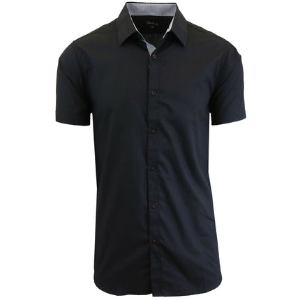 Mens Short Sleeve Solid Dress Shirt Slim Fit Button Down Casual NWT (S-5XL)