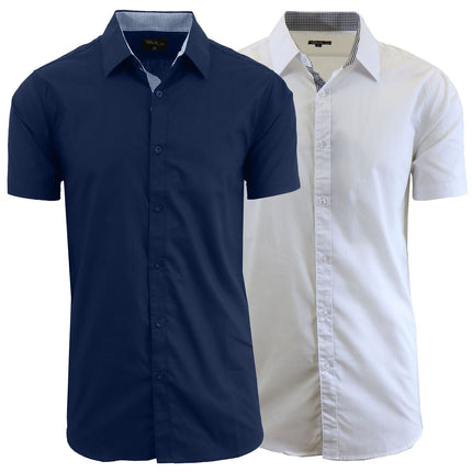 Mens Short Sleeve Dress Button Down Causal Shirt Fancy Solid Slim Fit 2 PACK NEW
