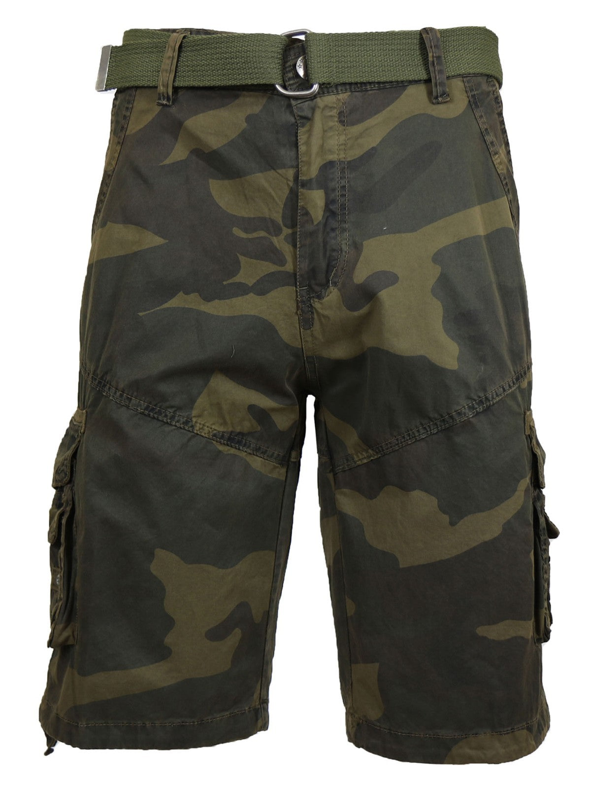 Men's Distressed Washed Cotton Cargo Shorts with Belt, Waist 30-42