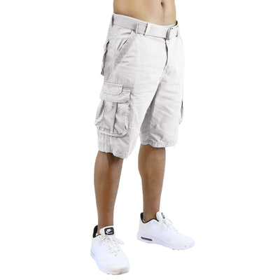 Men's Distressed Washed Cotton Cargo Shorts with Belt, Waist 30-42