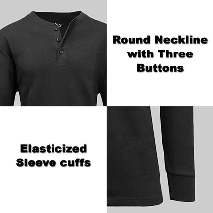 Men's Long Sleeve 3 Button Henley Waffle Knit Thermal Undershirt Tee Free Ship