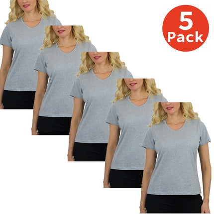 5-Pack Women’s Relaxed Fit V-Neck Short Sleeve T-Shirt – 100% Cotton (S-2XL)