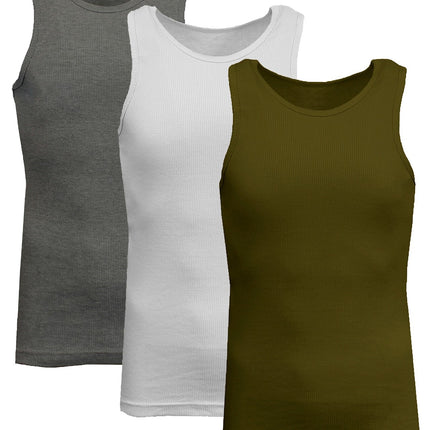 Men's 3 Pack Ribbed Tank Top Shirts Muscle Sleeveless Gym Beach Undershirt NWT