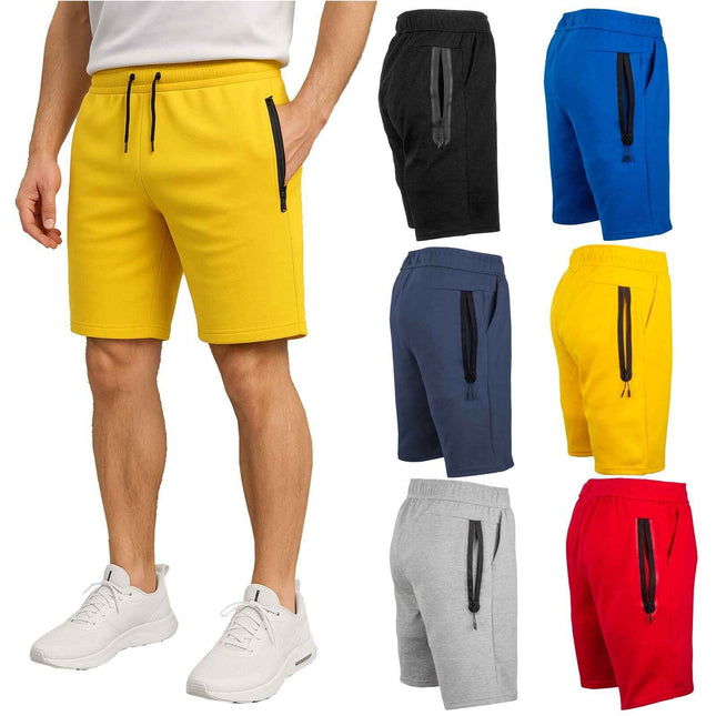 Men's Tech Fleece Performance Shorts With Heat Seal Zipper Pocket Gym S-2XL