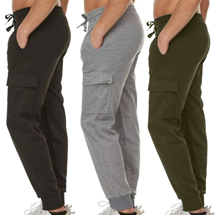 Men Fleece-Lined Cargo Jogger Sweatpants FREE SHIPPING (Size: S-3XL) (3-Pack)