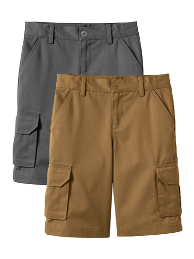 Boys' Super Stretch Cotton Cargo Shorts, 2-Pack, Sizes 8-18