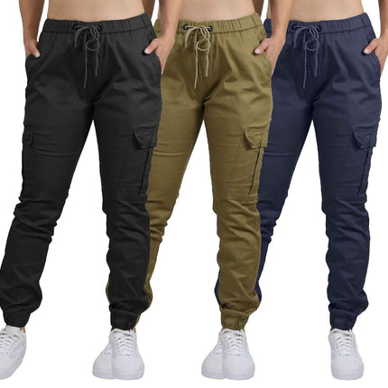 Women's Cargo Jogger Pants Cotton Flex with Stretch Comfort (Size: S-2XL) 3-Pack