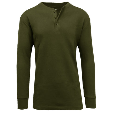 Men's Long Sleeve 3 Button Henley Waffle Knit Thermal Undershirt Tee Free Ship