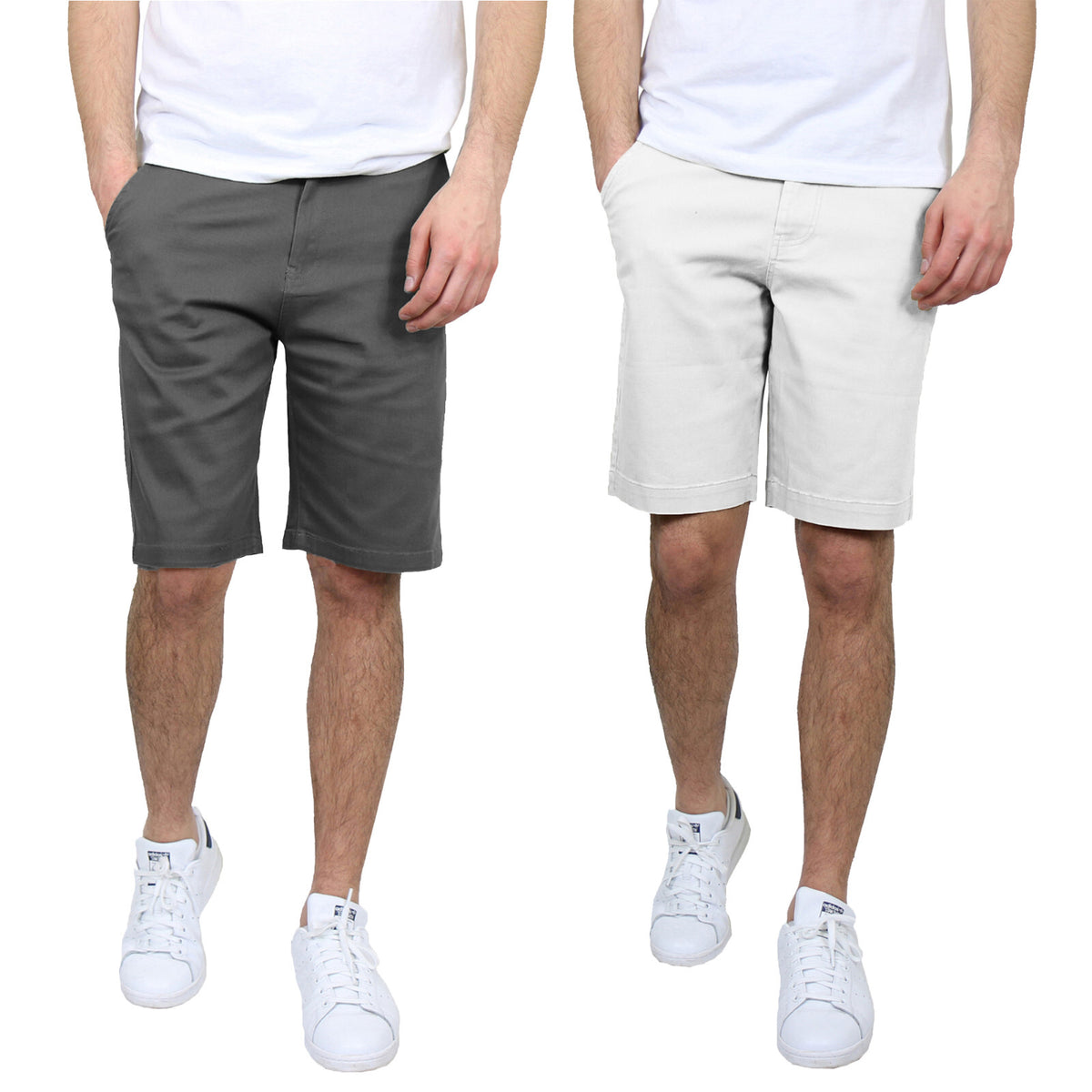 Men's Flat-Front Stretch Twill Chino Shorts, 5-Pocket, 2-Pack, Waist 30-42