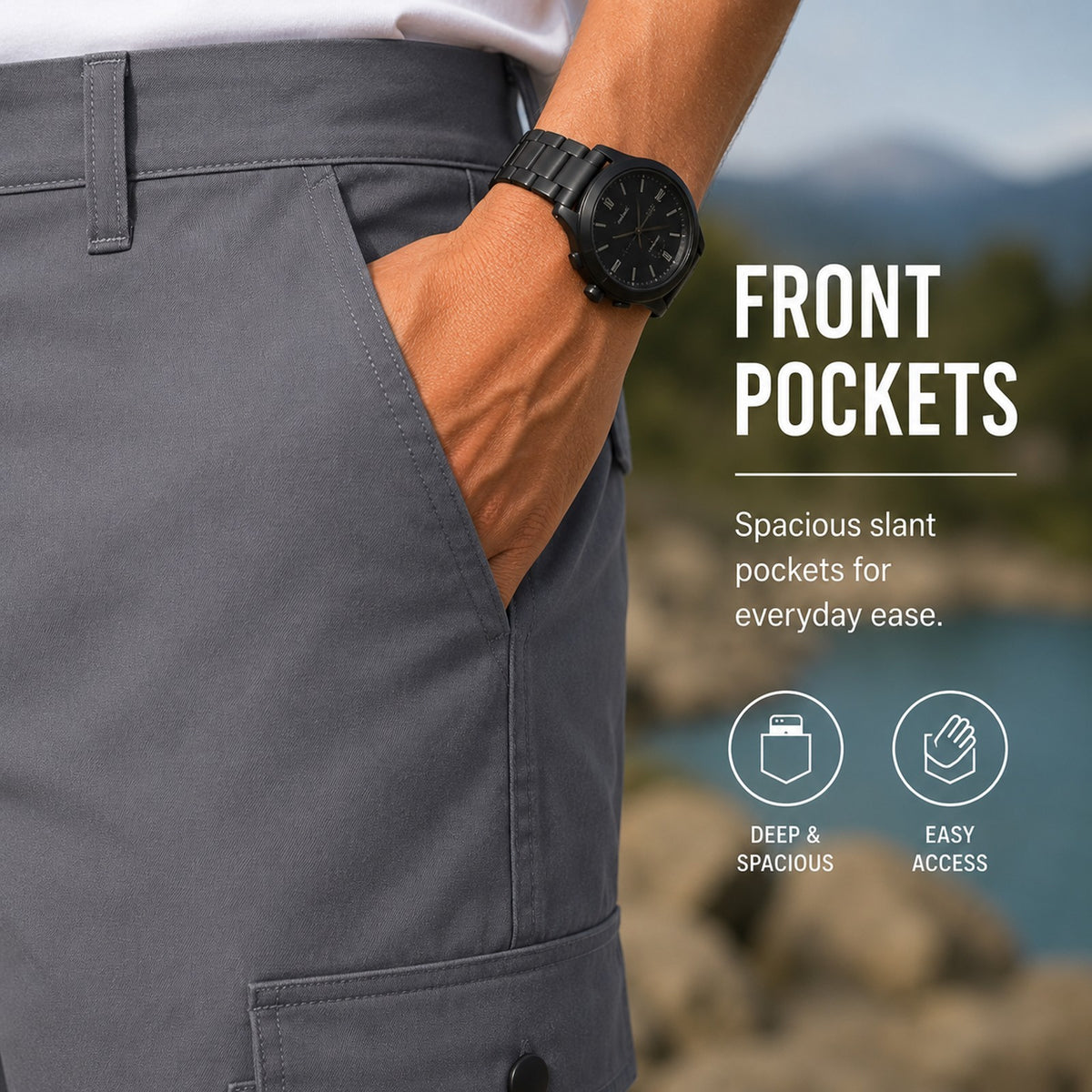 Men's Cotton Flex Stretch Cargo Shorts, No Belt
