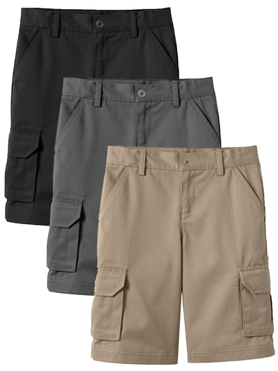 Boys' Super Stretch Cotton Cargo Shorts, 3-Pack, Sizes 8-18