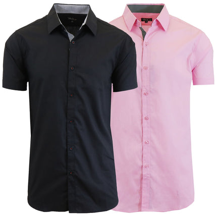 Mens Short Sleeve Dress Button Down Causal Shirt Fancy Solid Slim Fit 2 PACK NEW