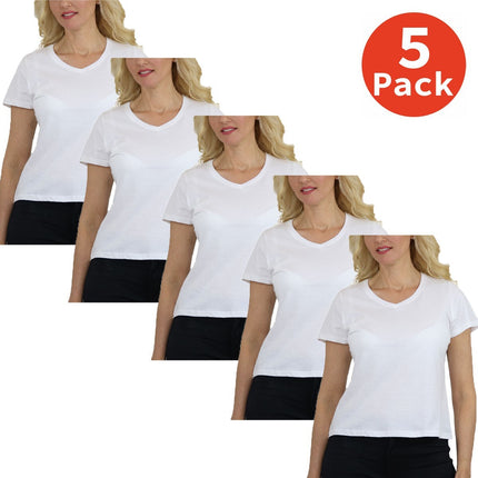 5-Pack Women’s Relaxed Fit V-Neck Short Sleeve T-Shirt – 100% Cotton (S-2XL)