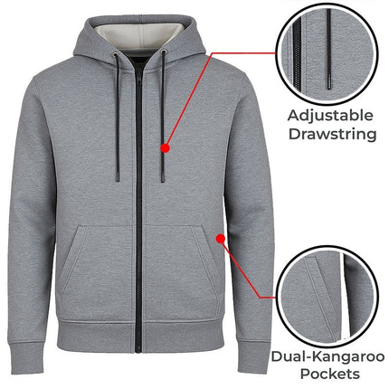 Mens Fleece-Lined Zipper Hoodie Slim-Fit Lounge Warm Jacket Sweater NEW (S-3XL)