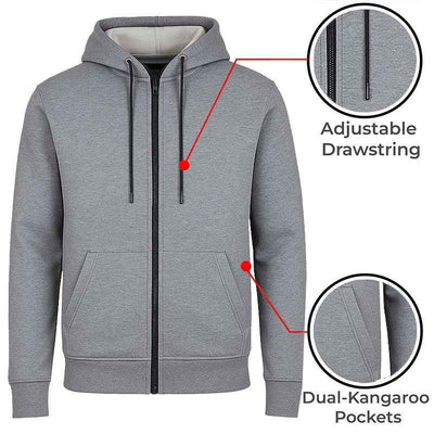 Mens Fleece-Lined Zipper Hoodie Slim-Fit Lounge Warm Jacket Sweater NEW (S-3XL)