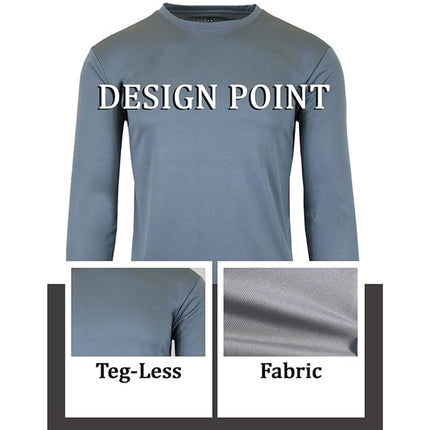 Men's Moisture Wicking Long Sleeve Performance Crew Neck Tagless Tee-NEW , S-2XL