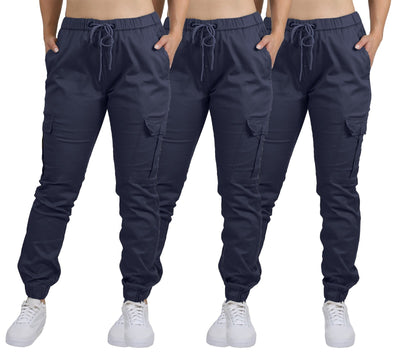 Women's Stretch Cotton Cargo Jogger Pants, 3-Pack, S-2XL