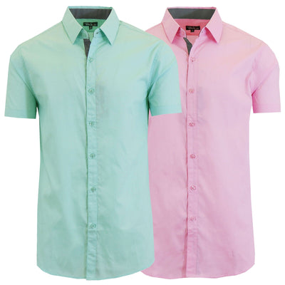 Men's Slim Fit Short Sleeve Button-Down Dress Shirts, 2-Pack