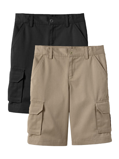 Boys' Super Stretch Cotton Cargo Shorts, 2-Pack, Sizes 8-18