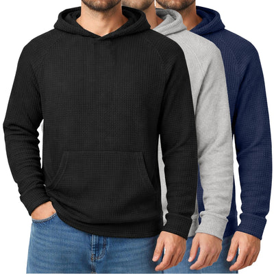 Men's Lightweight Waffle Knit Pullover Hoodies, 3-Pack, S-3XL
