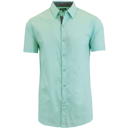 Mens Short Sleeve Solid Dress Shirt Slim Fit Button Down Casual NWT (S-5XL)