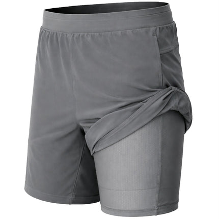 Men's 2-in-1 Running Shorts Quick Dry Stretch Athletic Gym Workout Shorts