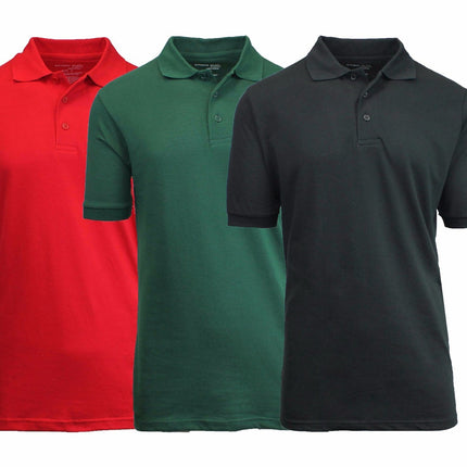 3 Pack - Men's Pique Polo Shirt - Uniform - Lounge- Casual - Free Shipping- NWT