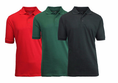 Men's Pique Polo Shirts for Uniform & Casual Wear, 3-Pack