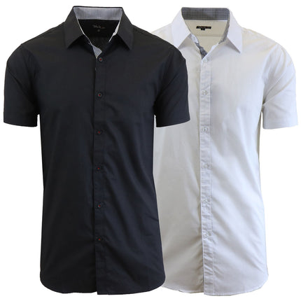 Mens Short Sleeve Dress Button Down Causal Shirt Fancy Solid Slim Fit 2 PACK NEW