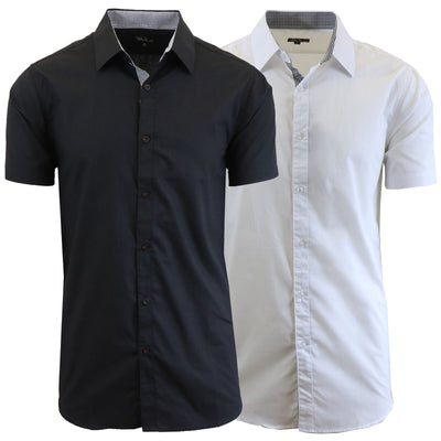 Men's Slim Fit Short Sleeve Button-Down Dress Shirts, 2-Pack