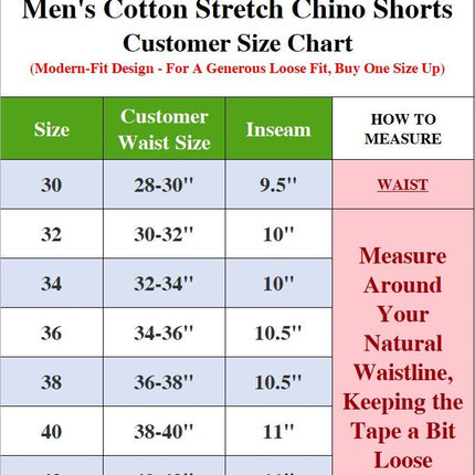 Mens Cotton Flex Stretch Button Closure Chino Shorts (Sizes 30-42) NEW 2-PACK