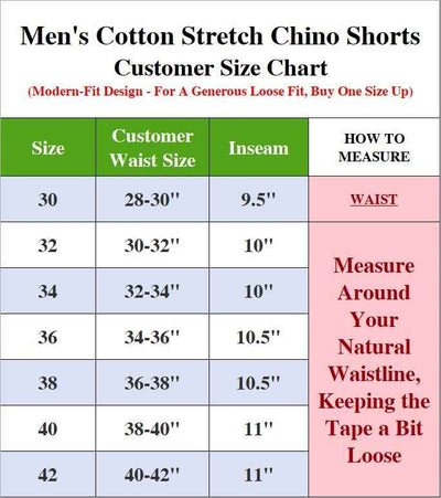 Mens Cotton Flex Stretch Button Closure Chino Shorts (Sizes 30-42) NEW 2-PACK