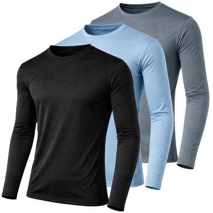 Men's Moisture Wicking Long Sleeve Performance Crew Neck Tagless Tee-NEW , S-2XL
