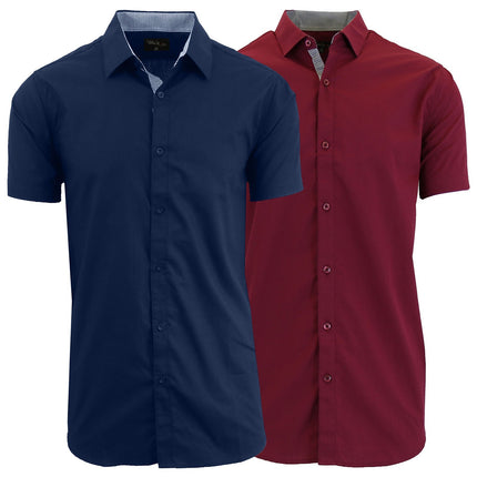 Mens Short Sleeve Dress Button Down Causal Shirt Fancy Solid Slim Fit 2 PACK NEW