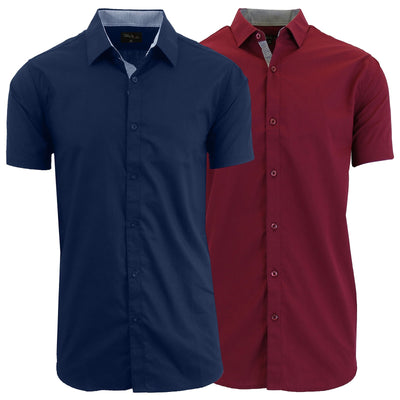 Men's Slim Fit Short Sleeve Button-Down Dress Shirts, 2-Pack