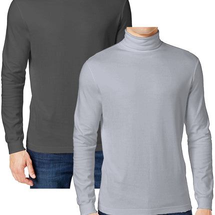 2-Pack Men's Long Sleeve Turtle Neck T-Shirt Tee Layer Cotton Blend Outerwear
