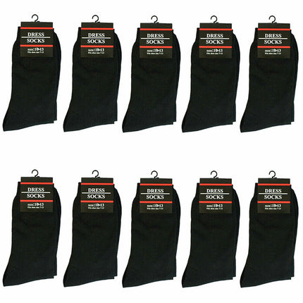 3-12 Pairs Mens Solid Black Cotton Casual Formal Classic Dress Socks Size 10-13 - PremiumBrandGoods