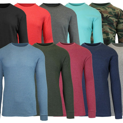 Men's Long Sleeve Waffle Thermal Shirt Tee -Crew Neck Layering Color & Size NEW