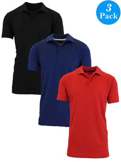 Men's Moisture-Wicking Short Sleeve Polo Shirts, 3-Pack