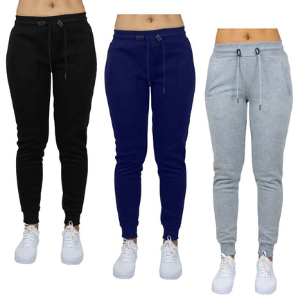 3-Pack Womens Fleece Jogger Sweatpants Slim-Fit Lounge Gym Sports Running Travel