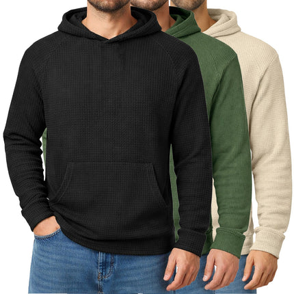 Men’s 3-PACK Lightweight Waffle Knit Hoodie – Cozy, Regular Fit Pullover (S-3XL)