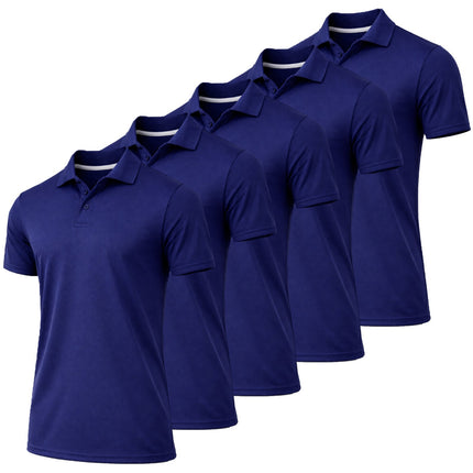 Men's Short Sleeve Moisture Wicking Polo Shirts Lounge Running Gym 5-PACK NEW