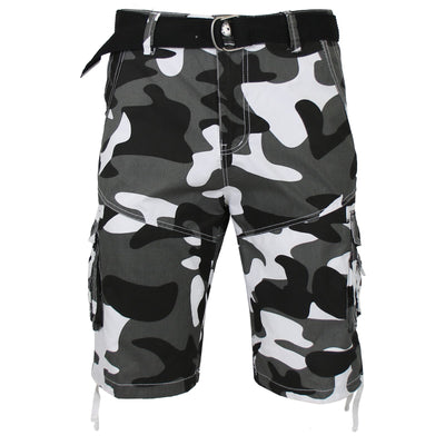 Men's Distressed Washed Cotton Cargo Shorts with Belt, Waist 30-42