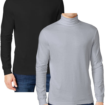 2-Pack Men's Long Sleeve Turtle Neck T-Shirt Tee Layer Cotton Blend Outerwear