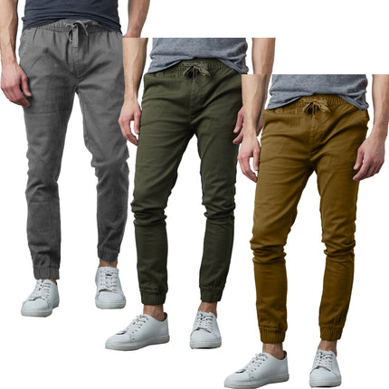 Men’s Slim-Fit Fashionable Twill Jogger Pants 3 Pack (Sizes S-2XL) NEW FREE SHIP