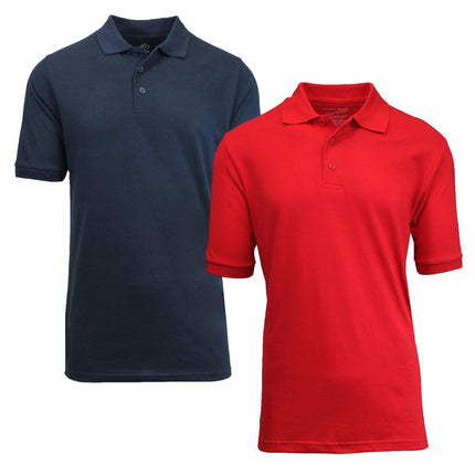 2-Pack Mens Short Sleeve Pique Polo Shirts Uniform Fitted Color Solid (S-2XL)