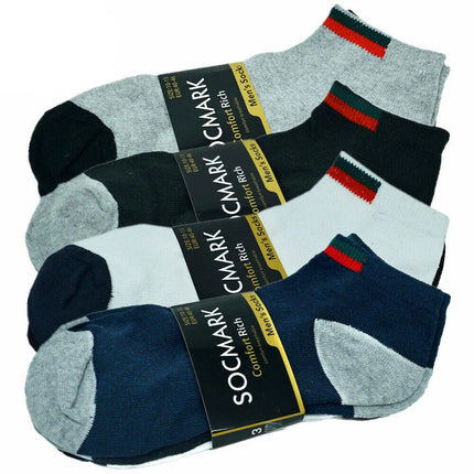 Mens athletic socks Striped Ankle Quarter Socks Cotton Low Cut Sizes 9-13 - PremiumBrandGoods