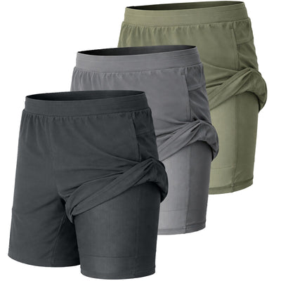 Men's 2-in-1 Quick-Dry Running Shorts, 3-Pack