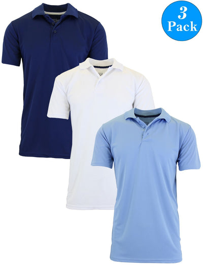 Men's Moisture-Wicking Short Sleeve Polo Shirts, 3-Pack